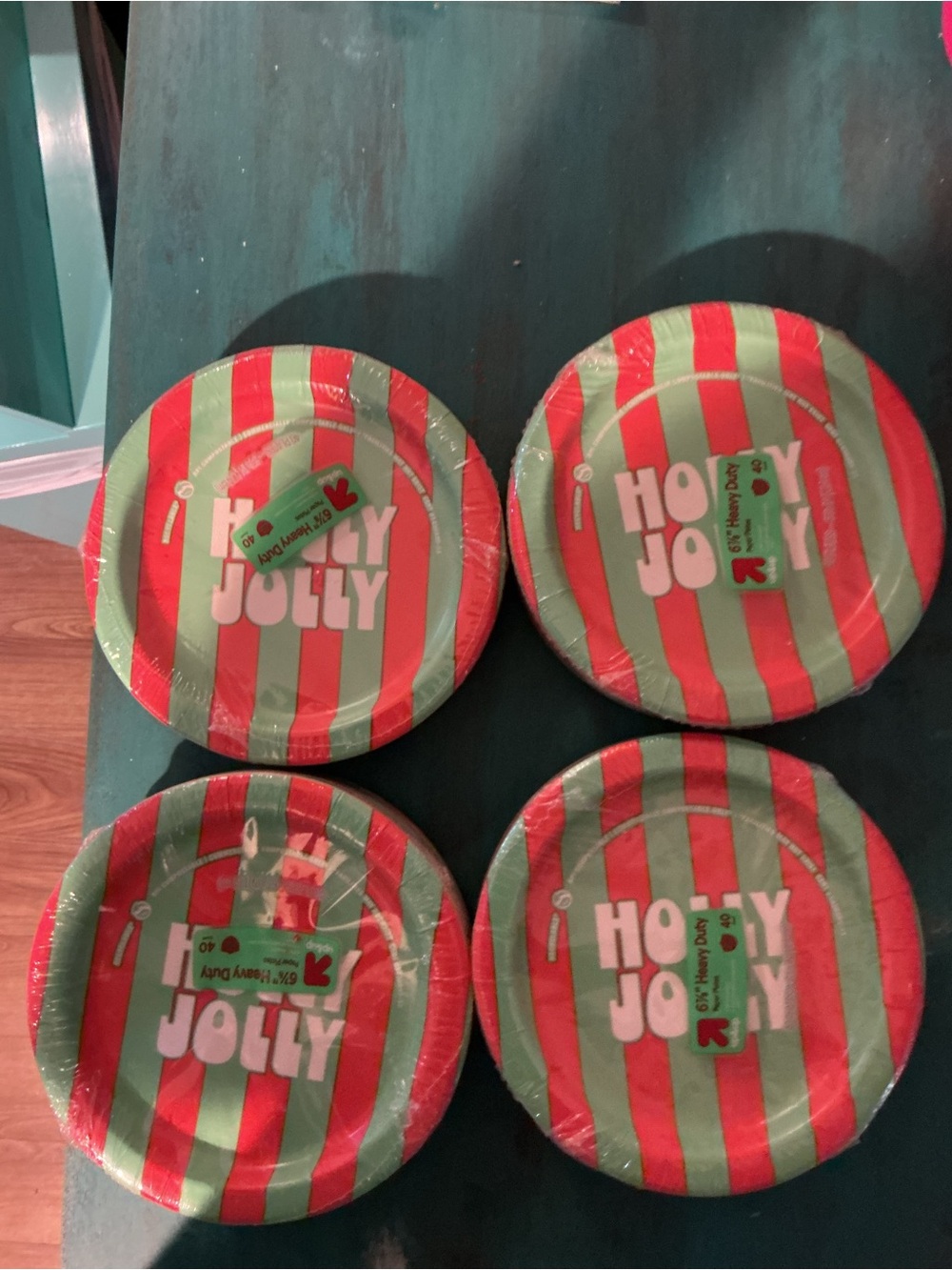 Holiday 'Holly Jolly' Red and Green Stripe Party Plates
